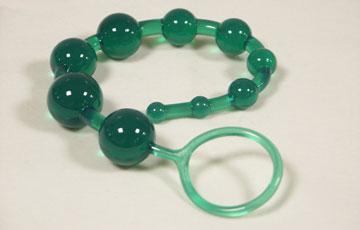 Анальные шарики на жесткой сцепке (зеленые) - силикон