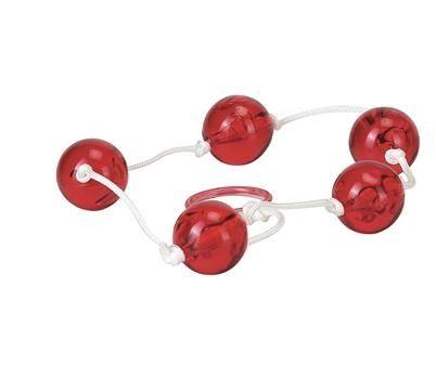 Красная анальная цепочка с пятью звеньями Anal Beads - поливинилхлорид (ПВХ, PVC)