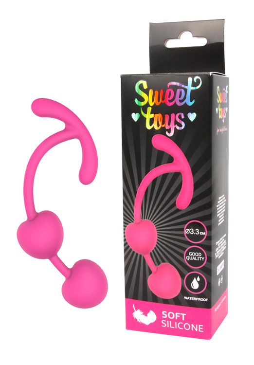 Розовые силиконовые вагинальные шарики с ограничителем - силикон