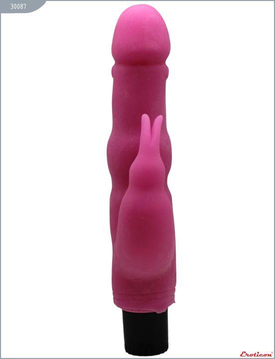 Розовый вибратор с дополнительной стимуляцией - 21,5 см. - Ultraskin