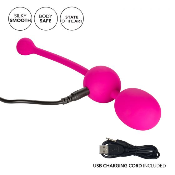 Розовые вагинальные шарики с вибрацией Rechargeable Dual Kegel от Intimcat