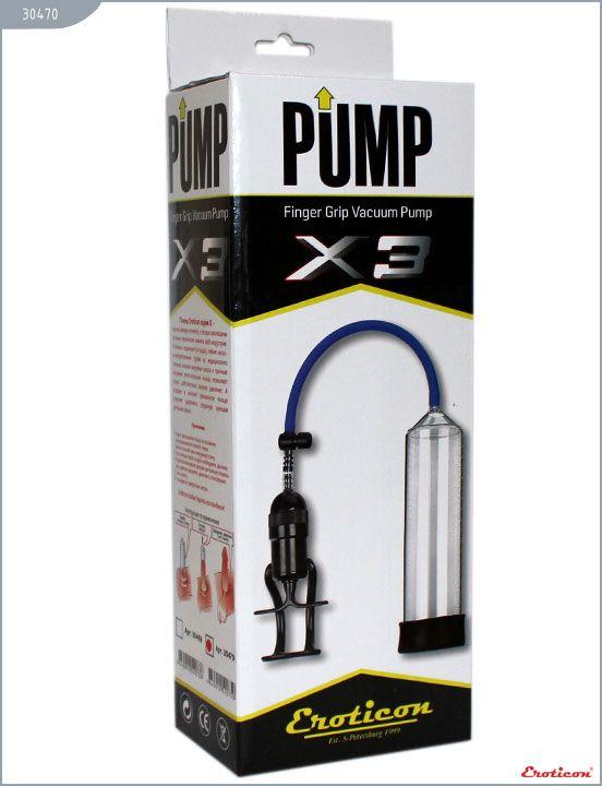 Чёрная вакуумная помпа Eroticon PUMP X3 с ручным насосом - анодированный пластик (ABS)
