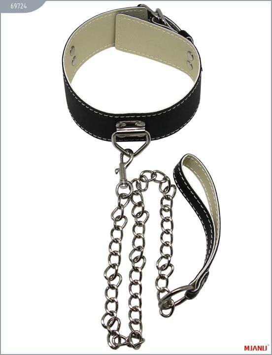 Набор чёрных кожаных БДСМ-аксессуаров: наручники, наножники, ошейник с поводком, кляп от Intimcat
