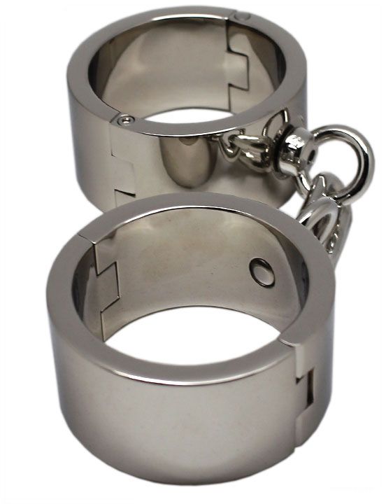 Серебристые гладкие металлические наручники с ключиком - металл