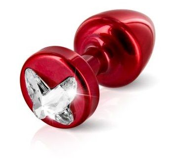 Красный алюминиевый плаг Anni R Butterfly Red T1 Crystal с кристаллом крестообразной формы - 6 см. - металл