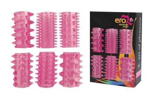 Набор из 6 розовых насадок на пенис - 5,5 см. - термопластичная резина (TPR)