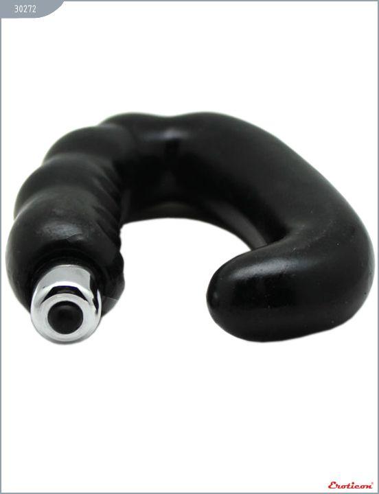 Чёрный С-образный массажёр простаты с вибрацией - поливинилхлорид (ПВХ, PVC)