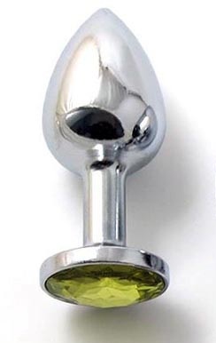 Анальное украшение BUTT PLUG  Small с желтым кристаллом - 7 см. - металл