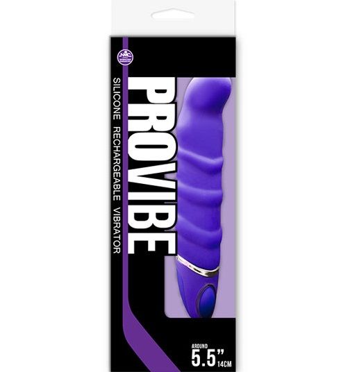 Фиолетовый перезаряжаемый вибратор с ребрышками PROVIBE - 14 см. - силикон