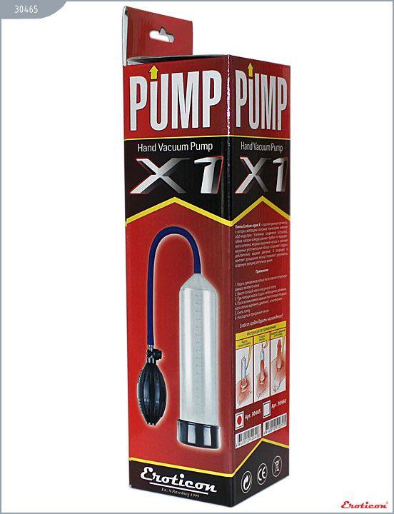Прозрачная вакуумная помпа Eroticon PUMP X1 с грушей - анодированный пластик (ABS)