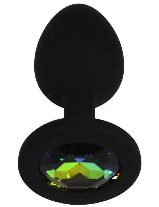 Черная анальная пробка с радужным кристаллом - 7,3 см. Eroticon