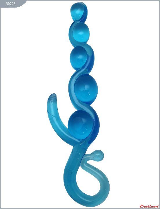 Голубая анальная цепочка из геля - 22 см. Eroticon