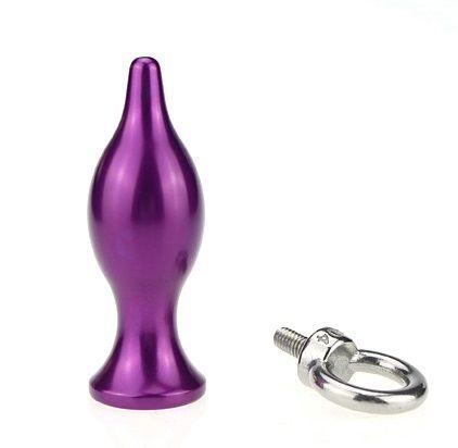 Фиолетовая металлическая анальная пробка с кольцом - 7 см. - металл
