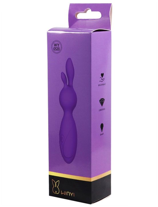 Фиолетовый мини-вибратор Emily с ушками - 16 см. - силикон