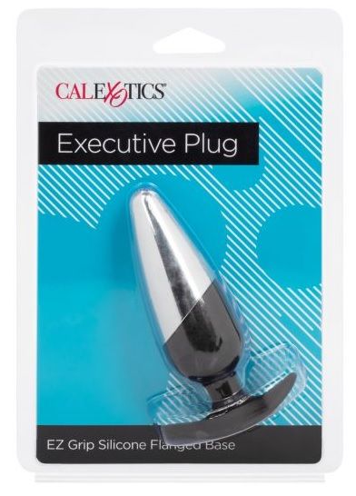 Серебристо-черная анальная пробка Executive Plug - 11,5 см. - металл, силикон
