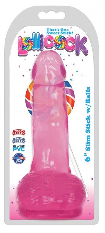 Розовый гелевый фаллоимитатор Slim Stick with Balls - 15,2 см. - поливинилхлорид (ПВХ, PVC)