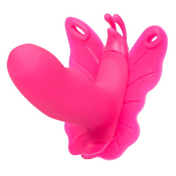 Розовая вибробабочка на ремешках Silicone Remote Venus Penis - анодированный пластик, силикон
