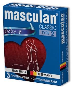 Розовые презервативы Masculan Classic Dotty с пупырышками - 3 шт.
