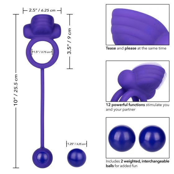 Фиолетовое эрекционное кольцо с утяжелителем Silicone Rechargeable Dual Rockin Rim Enhancer от Intimcat