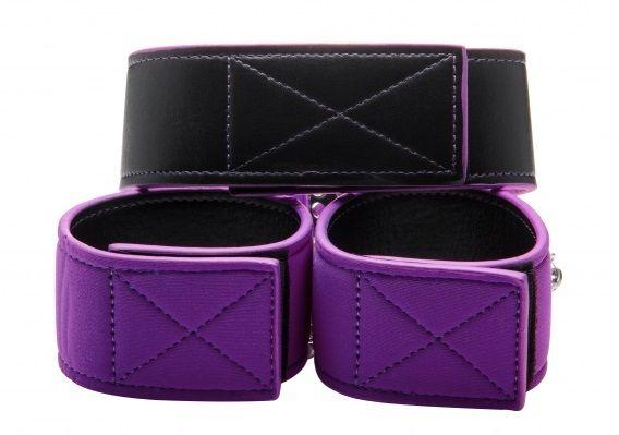 Чёрно-фиолетовый двусторонний ошейник с наручниками Reversible Collar and Wrist Cuffs - 