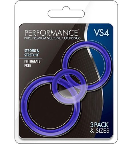 Набор из 3 синих эрекционных колец VS4 Pure Premium Silicone Cock Ring Set - силикон