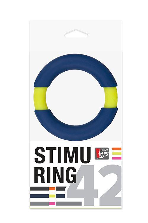 Синее эрекционное кольцо NEON STIMU RING 42MM BLUE/YELLOW - силикон