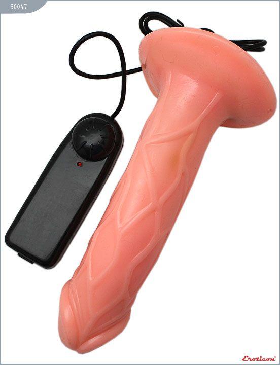 Универсальный телесный страпон с мини-вагиной и вибрацией - 19,5 см. Eroticon