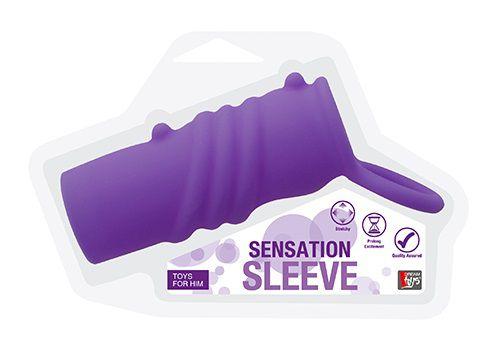 Фиолетовая насадка-эректор NEON SENSATION RIBBED SLEEVE - силикон
