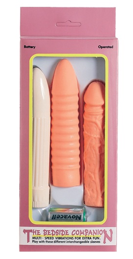 Пластиковый вибратор с двумя насадками THE BEDSIDE COMPANION VIBRATOR KIT