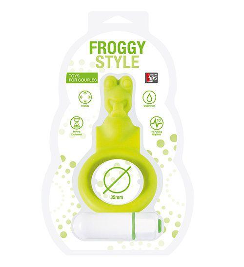 Зелёное эрекционное кольцо с вибрацией NEON FROGGY STYLE VIBRATING RING - силикон