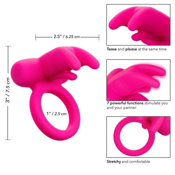 Розовое перезаряжаемое кольцо Silicone Rechargeable Triple Clit Flicker California Exotic Novelties