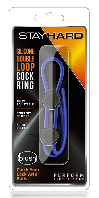 Синее двойное эрекционное лассо Silicone Double Loop Cock Ring - фото 5