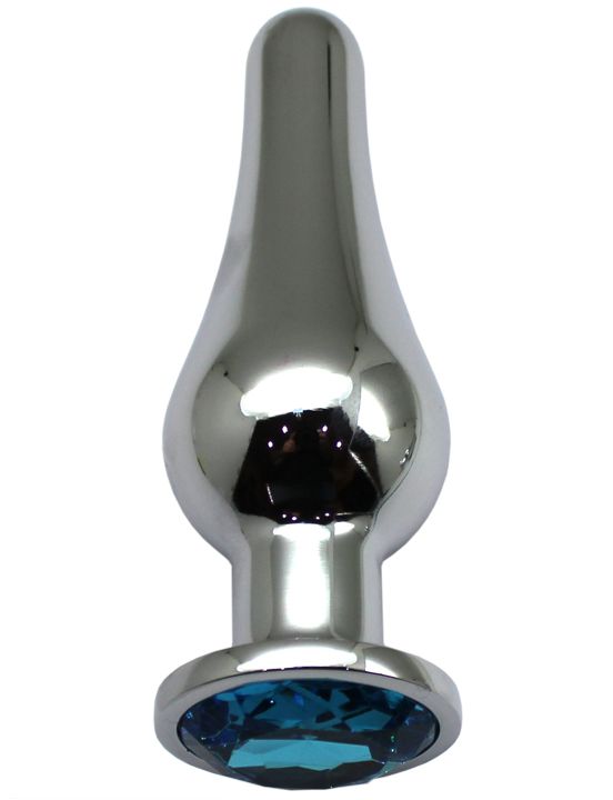 Серебристая анальная пробка с голубым кристаллом - 13 см. от Intimcat