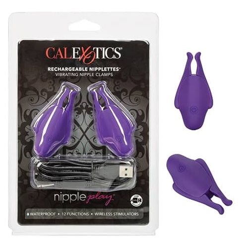 Фиолетовые виброзажимы для сосков Nipple Play Rechargeable Nipplettes - силикон