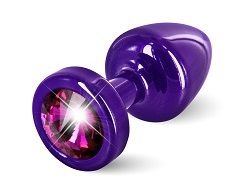 Фиолетовая пробка ANNI round Purple T1 Fuschia с малиновым кристаллом - 6 см.