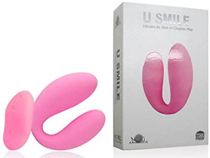 Розовый вибромассажер U Smile для пар с пультом ДУ - силикон