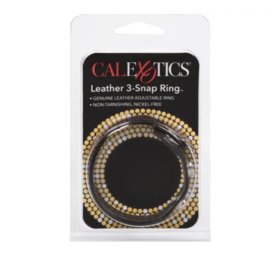 Черная кожаная утяжка для пениса Leather 3-Snap Ring - натуральная кожа