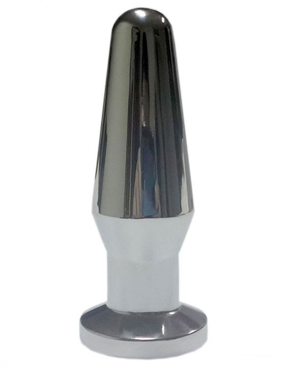 Серебристая анальная пробка с черным кристаллом - 10,3 см. - металл