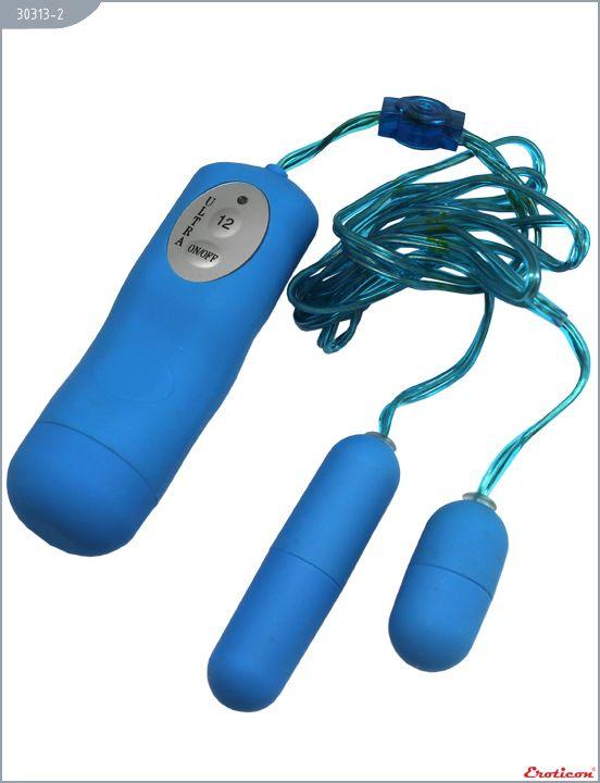 Два голубых виброяйца Twin Desire с пультом - анодированный пластик (ABS)