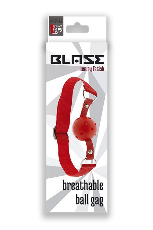 Красный кляп-шар с отверстиями BLAZE BREATHABLE BALL GAG - анодированный пластик (ABS)