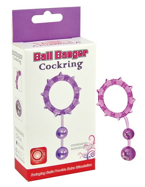 Фиолетовое эрекционное кольцо  Ball Banger Cock Ring с 2 утяжеляющими шариками