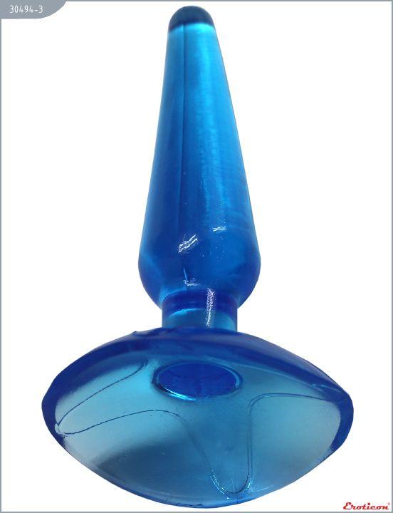 Голубая анальная пробка Butt Plug на присоске - 11 см. - термопластичный эластомер (TPE)