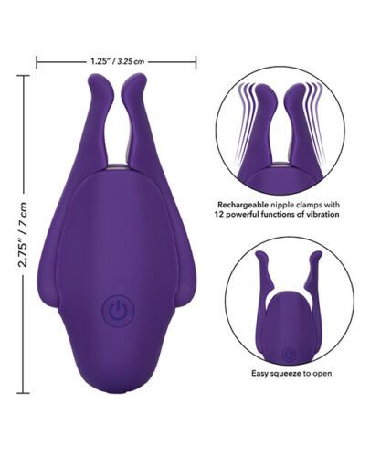 Фиолетовые виброзажимы для сосков Nipple Play Rechargeable Nipplettes California Exotic Novelties