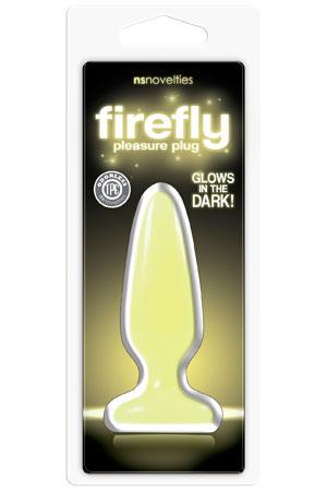 Желтая анальная пробка, светящаяся в темноте, Firefly Pleasure Plug Small - 10,1 см. - термопластичный эластомер (TPE)