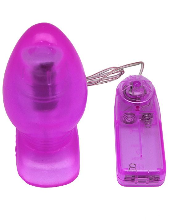 Фиолетовая анальная вибропробка с проводным пультом - 11 см. - поливинилхлорид (ПВХ, PVC)