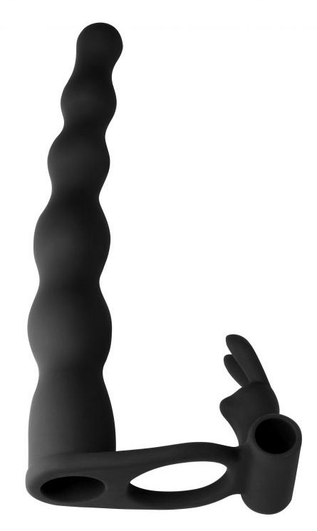 Черная вибронасадка для двойного проникновения Naughty Bunny - 17 см. от Intimcat
