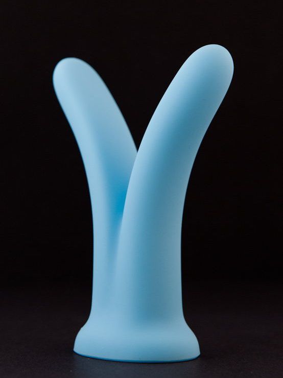Голубой  фаллоимитатор с раздвоенным концом SplitDildo - 16 см. - силикон