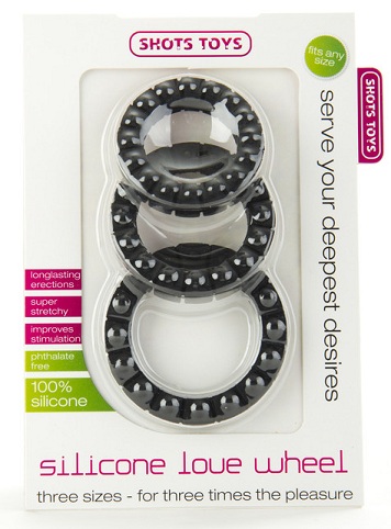 Чёрные эрекционные кольца Silicone Love Wheel 3 sizes с пупырышками (3 шт.) - силикон
