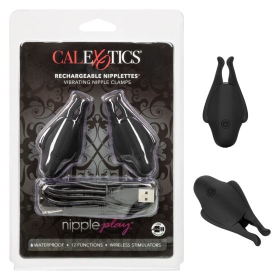 Черные виброзажимы для сосков Nipple Play Rechargeable Nipplettes - силикон