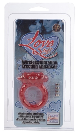 Красное эрекционное кольцо на пенис с вибрацией LOVE STUFF - термопластичный эластомер (TPE)